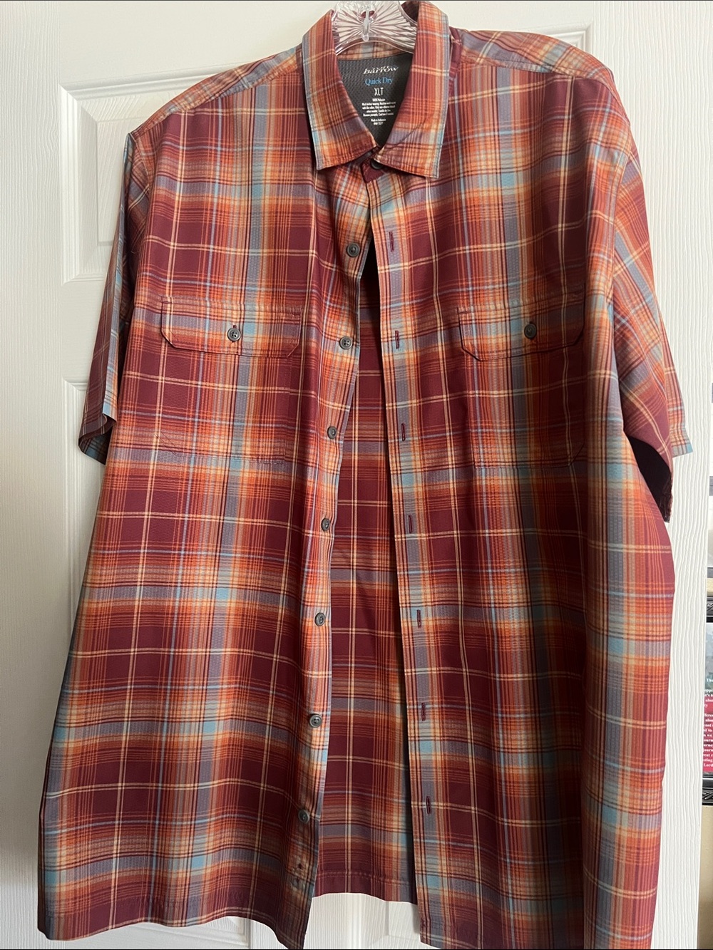 croft & barrow Red and Orange Plaid Short Sleeve Button-Down Shirt